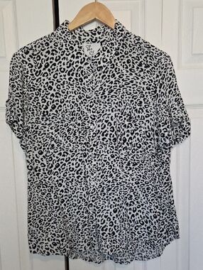 Tribal Black & White Leopard Print Button-Down Shirt